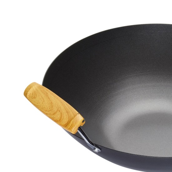 Kitchen Craft ~ 35 cm-es szénacél wok serpenyő fa nyéllel