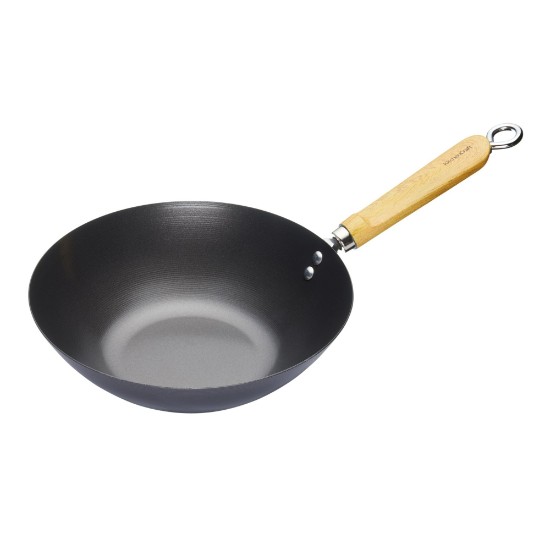 Kitchen Craft ~ 25 cm-es szénacél wok serpenyő fa nyéllel