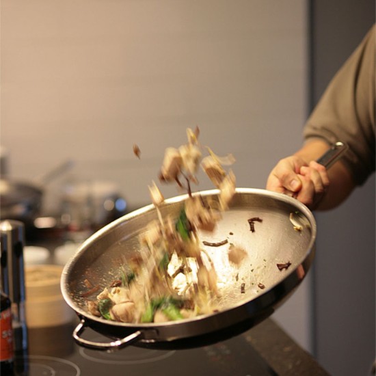 Wok serpenyő, rozsdamentes acél, 7 rétegű, 32 cm/3,5L, "Apollo" - Demeyere