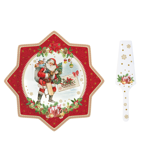 Nuova R2S - "Vintage Christmas" porcelán tortatál és lapát 32 cm 