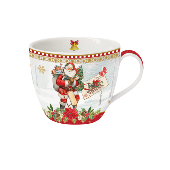 Nuova R2S  "Vintage Christmas" porcelán csésze tányérral, piros, 250 ml