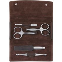 Zwilling TWINOX - 5 db-ból álló szatén rozsdamentes acél manikűr készlet, barna bőr tokban