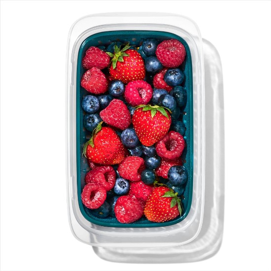  OXO ~ 17,8 x 11,4 cm-es "Prep & Go" műanyag  élelmiszertároló szűrőkosárral