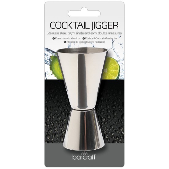 BarCraft Dupla méretű koktélos pohár, 25/50 ml, rozsdamentes acél, ezüstös színű