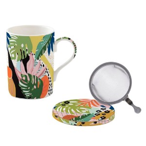 "Tropical Vibes" 350 ml-es porcelán csésze fedéllel és infúzióval - Easy Life