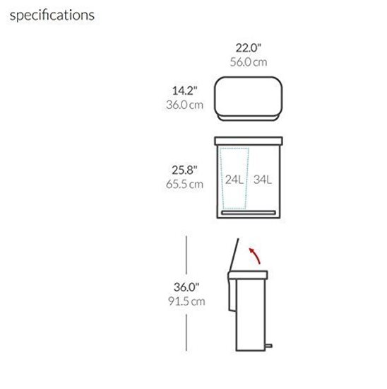 Simplehuman ~ 58 literes dupla rekeszes rozsdamentes acél, pedálos szemetes