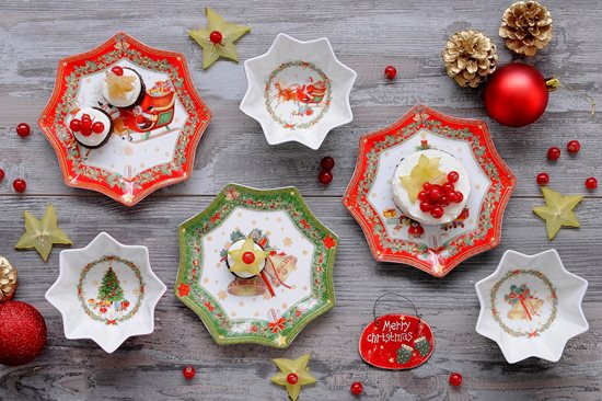 Nuova R2S  "Vintage Christmas" porcelán csésze tányérral, piros, 250 ml