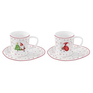 2 db kávés bögre készlet csészealjjal, 120 ml, porcelán, "Christmas Gnomes" - Nuova R2S