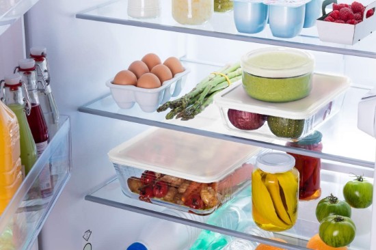 2 db téglalap alakú ételtartó készlet, fedővel, "Cook & Freeze" hőálló üvegből, 1,5L / 2,6 L - Pyrex