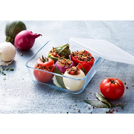 "Cook & Freeze" négyzet alakú ételtartó, hőálló üvegből, 850 ml, műanyag tetővel - Pyrex