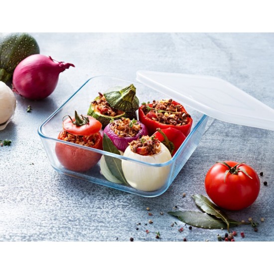 "Cook & Freeze" négyzet alakú ételtartó, hőálló üvegből, 2 l, műanyag tetővel - Pyrex