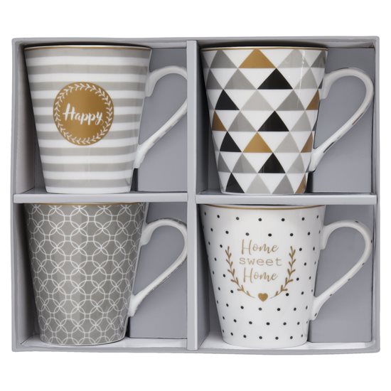 4 db kávés bögre készlet, porcelán, 300 ml "CoffeeManiaHappy" - Nuova R2S