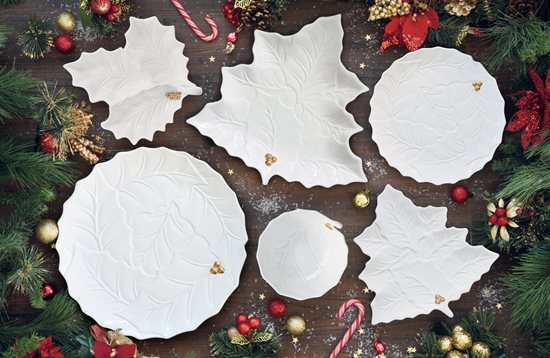  Nuova R2S - 22 x 20 cm -es "HOLLY&BERRIES WHITE" porcelán előétel tányér