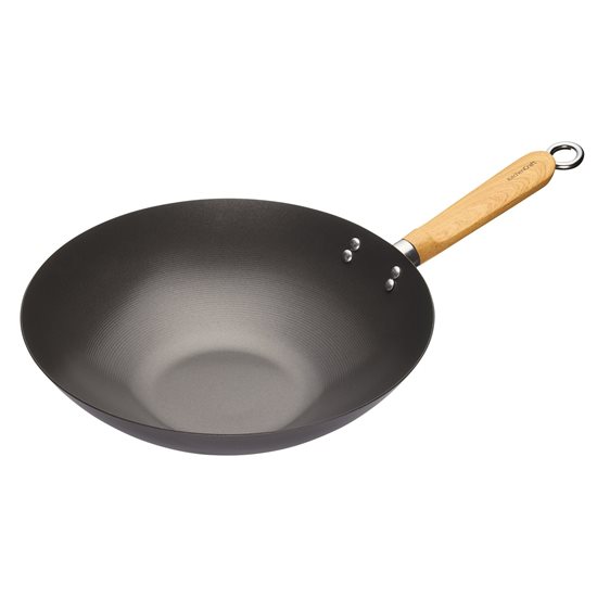 Kitchen Craft ~ 30 cm-es szénacél wok serpenyő fa nyéllel