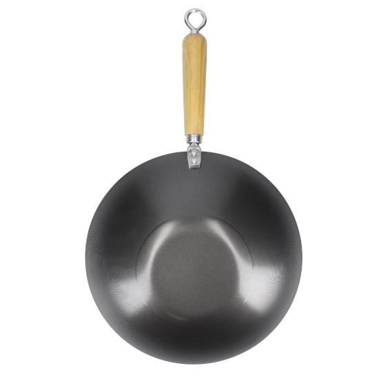 Wok serpenyő fa nyéllel, 30 cm, szénacél - a Kitchen Craft márkától