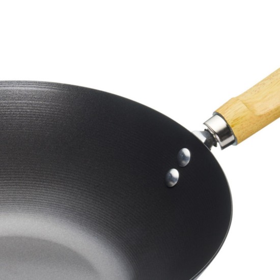 Wok serpenyő fa nyéllel, 30 cm, szénacél - a Kitchen Craft márkától