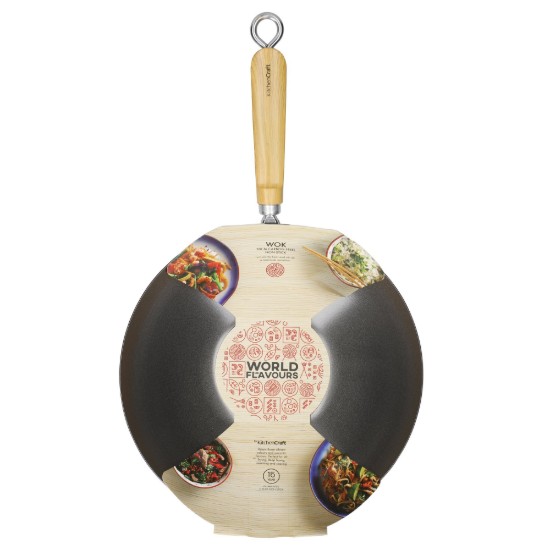 Wok serpenyő fa nyéllel, 30 cm, szénacél - a Kitchen Craft márkától