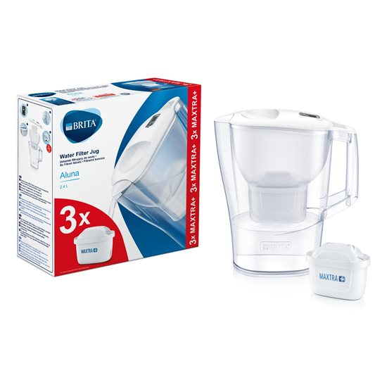 BRITA - Aluna vízszűrő kancsó - kezdőcsomag, fehér,  2,4L + 3 db Maxtra+ vízszűrő patron