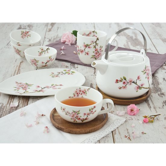 Nouva R2S - 250 ml -es "Sakura" porcelán csésze akácfa tányér alátéttel