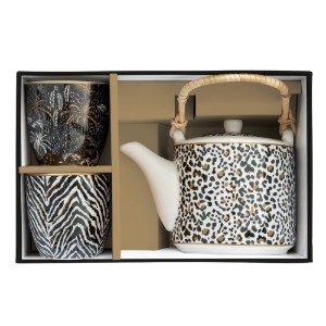Teáskanna, porcelán, 600 ml, infúzióval és 2 teáscsészével, "Atmosphere Savana" - Nuova R2S