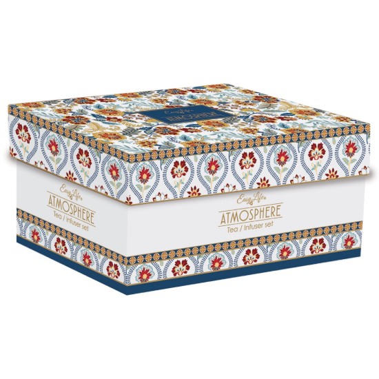 600 ml-es porcelán teáskanna infúzióval és 2 csészével, "Paisley Abundance" kollekció - Easy Life