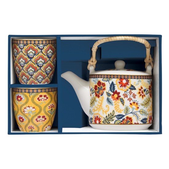600 ml-es porcelán teáskanna infúzióval és 2 csészével, "Paisley Abundance" kollekció - Easy Life