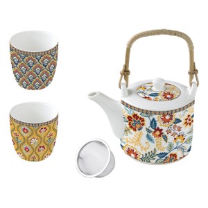 600 ml-es porcelán teáskanna infúzióval és 2 csészével, "Paisley Abundance" kollekció - Easy Life