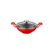 Wok serpenyő üvegfedővel, öntöttvas, 16cm, piros - LAVA