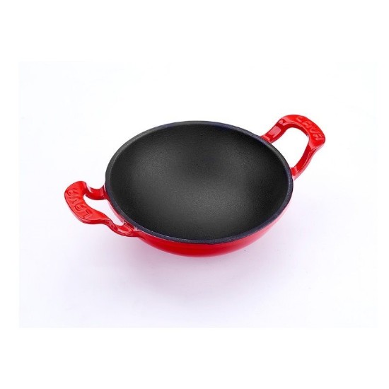 Wok serpenyő üvegfedővel, öntöttvas, 16cm, piros - LAVA