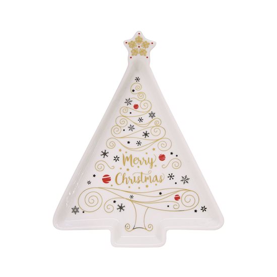 Nuova R2S "Merry Christmas" porcelán fa alakú tálca, 21 x 16 cm