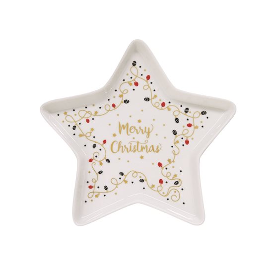 Nuova R2S "Merry Christmas" porcelán, csillag alakú tálca, 19,5 cm