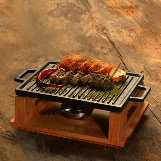 Grillsütő, öntöttvas, 28,7 x 20,7 cm, állvánnyal - LAVA