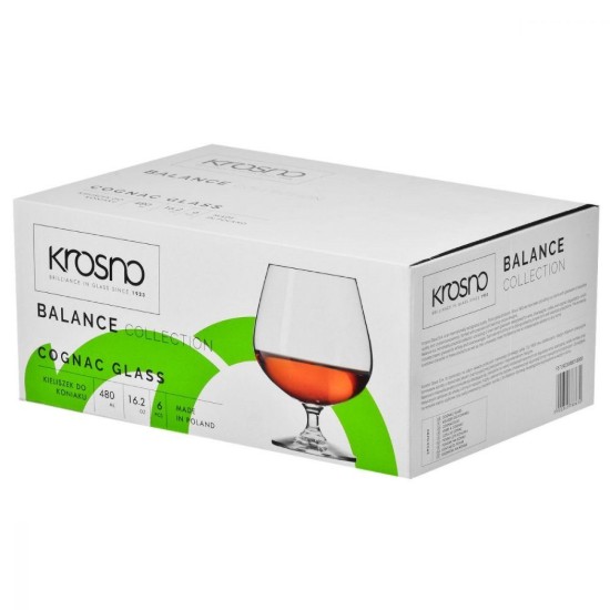 6 db-os konyakos pohár készlet, kristályüveg, 480ml, "Balance" - Krosno