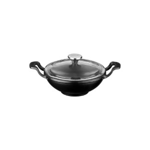 Wok serpenyő üveg fedővel, öntöttvas, 16cm, fekete - LAVA