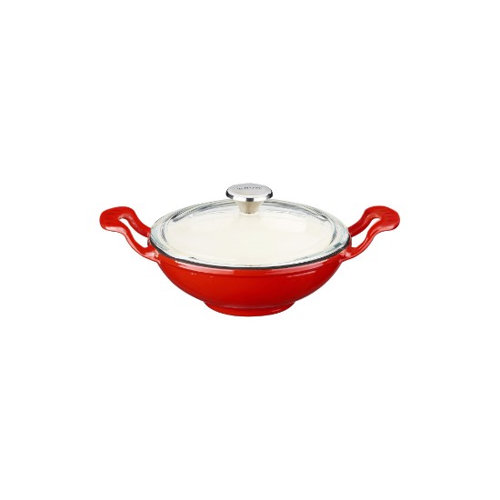 Wok serpenyő üveg fedővel, öntöttvas, 16cm, piros - LAVA