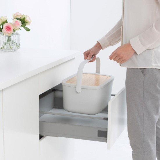 Brabantia ~ 25,5 x 39,5 cm-es világosszürke - Kenyértároló doboz bambusz fedővel