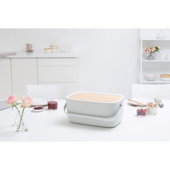 Brabantia ~ 25,5 x 39,5 cm-es világosszürke - Kenyértároló doboz bambusz fedővel