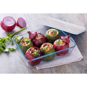 Téglalap alakú ételtartó, műanyag tetővel, "Cook & Freeze" hőálló üvegből, 2,6 L - Pyrex