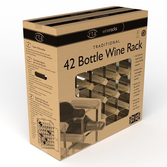 RTA – Light Oak fenyőfa borospolc 42 üveg bor tárolásához összeszerelt