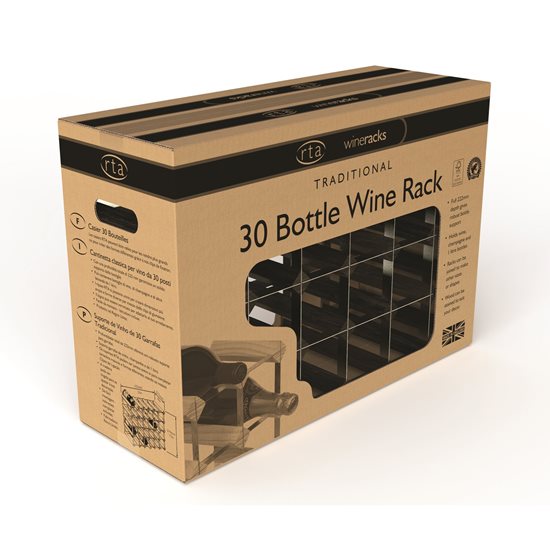 RTA – Black Ash fenyőfa borospolc 30 üveg bor tárolásához összeszerelt
