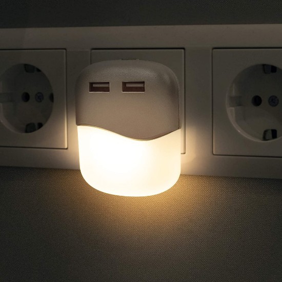 LED éjszakai lámpa 2 USB porttal, 0,3 W - Smartware