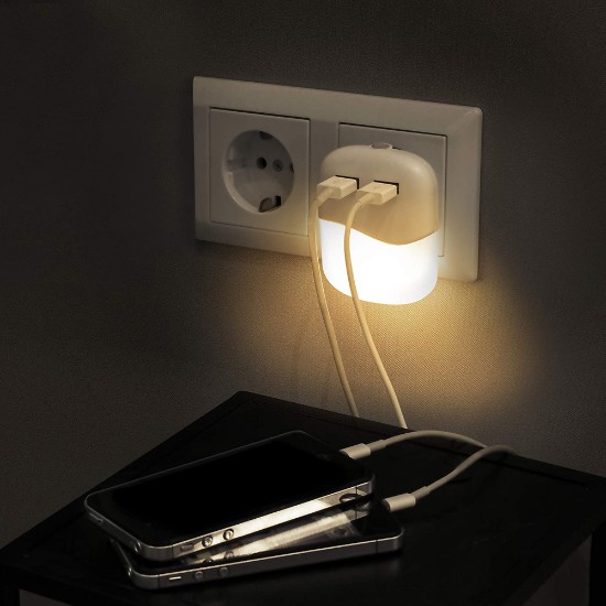 LED éjszakai lámpa 2 USB porttal, 0,3 W - Smartware
