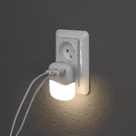 LED éjszakai lámpa 2 USB porttal, 0,3 W - Smartware