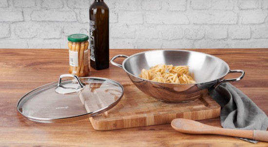 Wok serpenyő, fedővel, rozsdamentes acél, 28 cm / 3,3 l, "PERLA" - Korkmaz