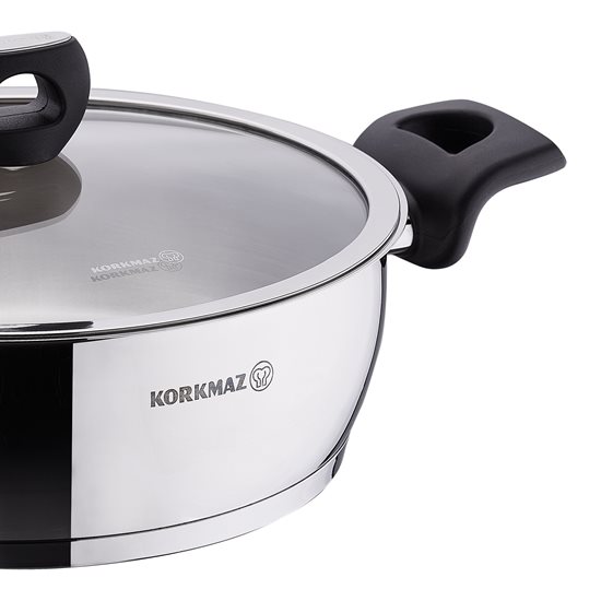 Korkmaz - 24 cm / 3,4 literes "Nora" rozsdamentes sauté lábas, tetővel 