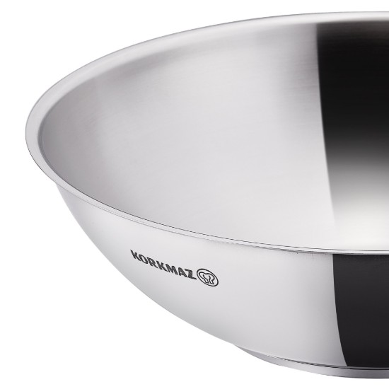 Wok serpenyő, rozsdamentes acél, 28cm / 3,5L, "Nora" - Korkmaz