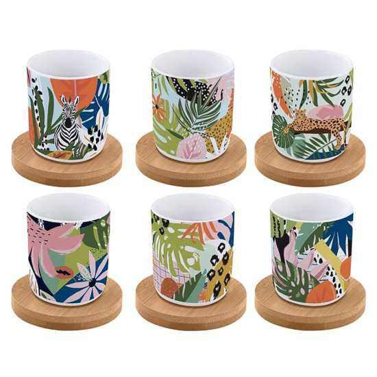 6 db-os csésze és csészealj készlet, porcelán, 70 ml, "Trópusi vibrálás" - Easy Life márka