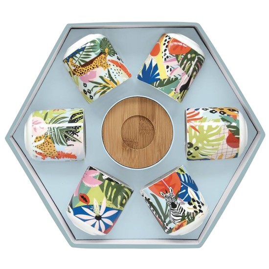 6 db-os csésze és csészealj készlet, porcelán, 70 ml, "Trópusi vibrálás" - Easy Life márka