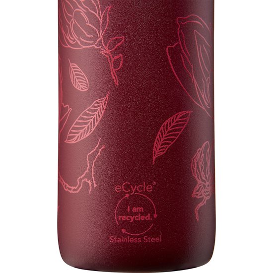 Rozsdamentes acél palack, 600ml, "Cityloop Thermavac", Burgundi Magnolia Print - Aladdin