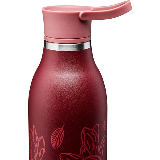 Rozsdamentes acél palack, 600ml, "Cityloop Thermavac", Burgundi Magnolia Print - Aladdin